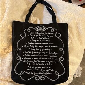 Lulu Guinness Black Tote with White Script Pearled Frame